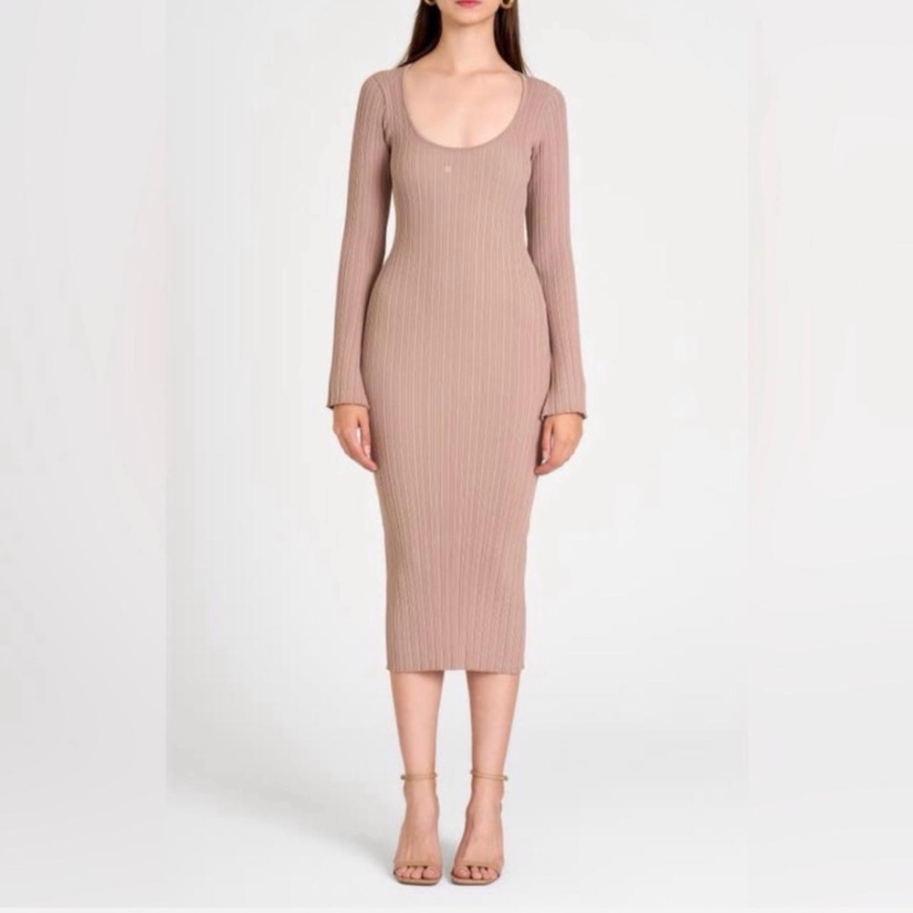 Wayf Taupe Long Sleeve Knit Dress